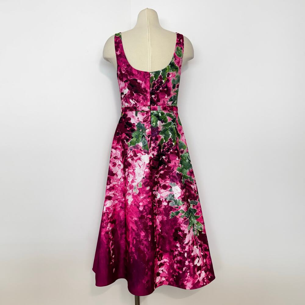 Marchesa Notte Printed Duchess Gown Midi Dress Satin Sleeveless Pink Floral 6 - Picture 6 of 11